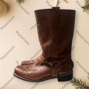 Motor Cycle Brown Leather Harness Boots